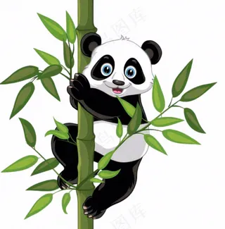 大熊猫挂在竹子上国宝动物卡通插画免抠