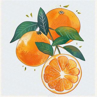 橘子橙子水果水彩画免抠