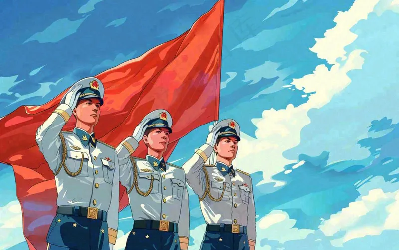 抗战胜利日71建党节建党日军人旗帜敬礼插画背景(1376x864)