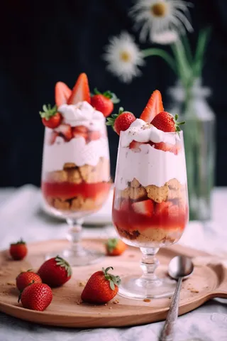 草莓水果奶昔饼干酸奶下午茶摄影图