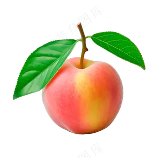 成熟带绿叶的水蜜桃