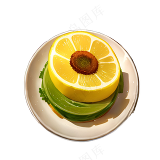 黄色 柠檬 水果餐 手绘 免抠 素材