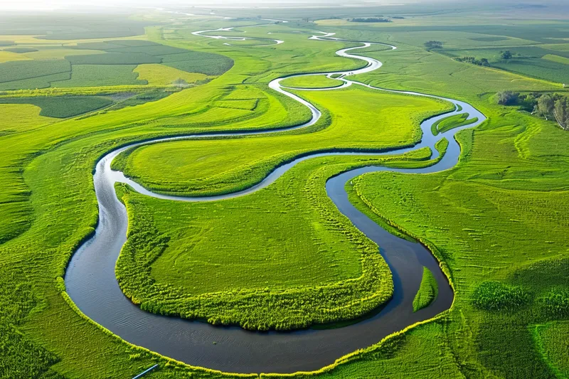 春天湿地草地河流绿意盎然摄影图(4032x2688)