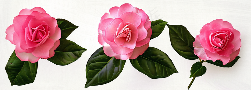 山茶花粉色花朵白色背景摄影图(4368x1572)