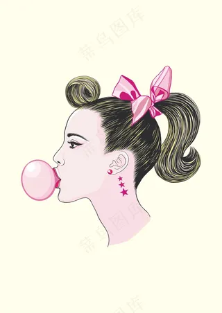 马尾女生 泡泡糖吹泡泡