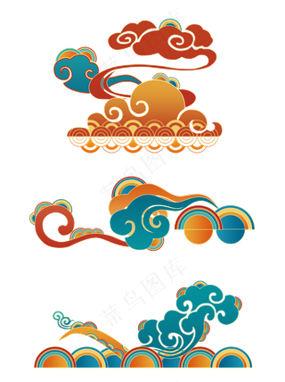 国潮敦煌云纹祥云插画免扣素材 (164)