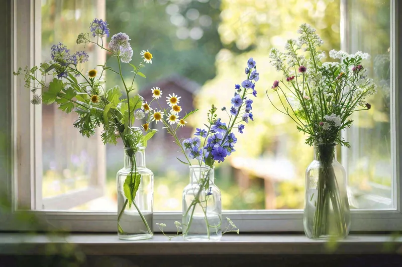 窗台花瓶鲜花清新春日景色摄影图(4032x2688)