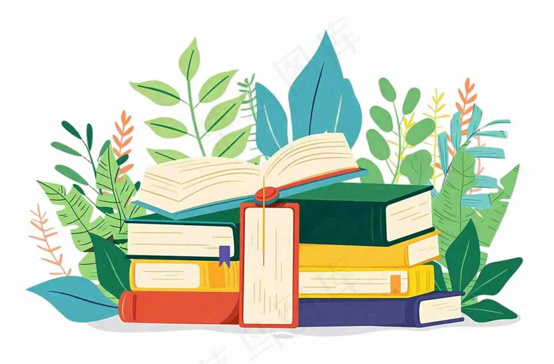 书本阅读植物卡通插画免抠(1360x896)