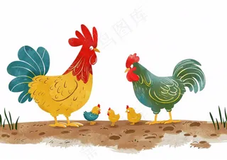 大公鸡小鸡鸡蛋卡通插画免抠