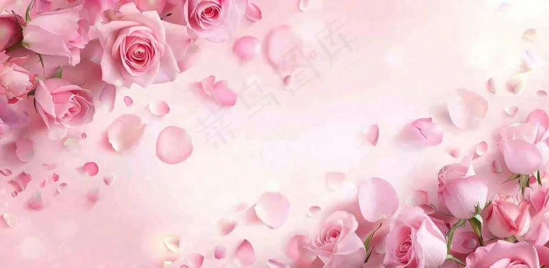 粉红背景上的玫瑰花美丽浪漫梦幻爱情情人节七夕摄影图(1568x768)