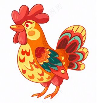 大公鸡雄赳赳彩色十二生肖卡通插画免抠