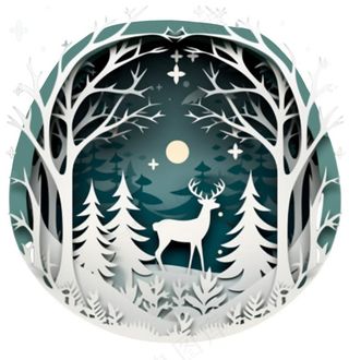 圣诞卡通剪纸麋鹿圣诞树绿色卡通免抠