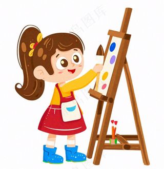 画画的儿童美术画笔少年人物卡通插画免抠