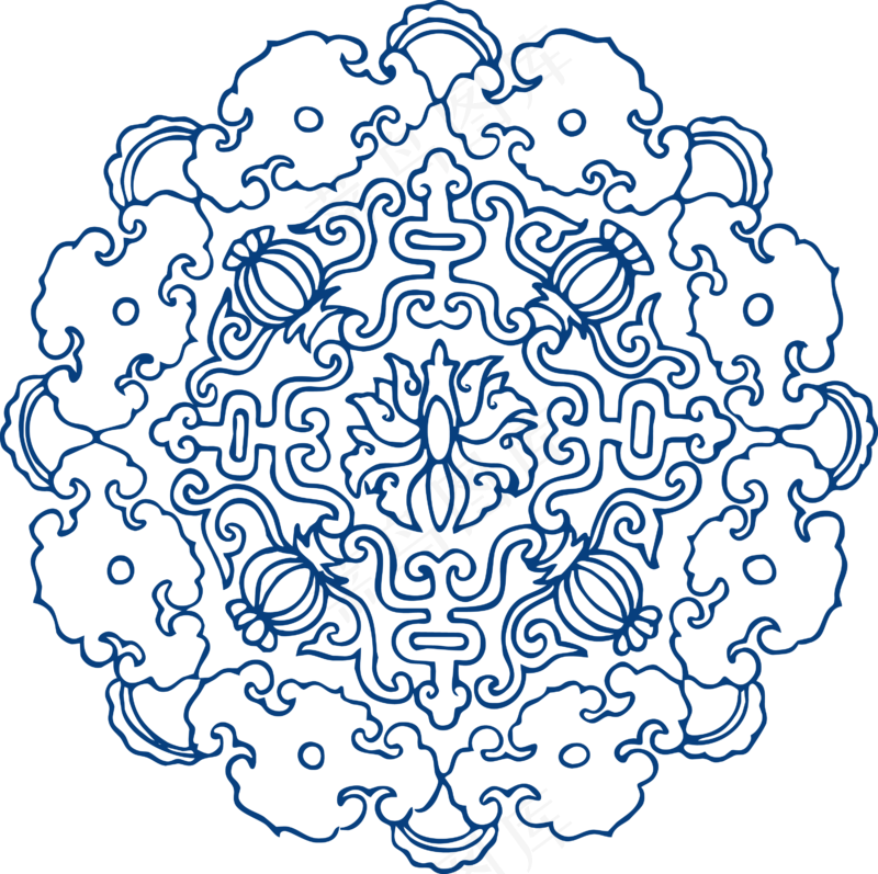 古代青花瓷图案花纹中国风图案祥云纹理传统图腾PNG免扣素材