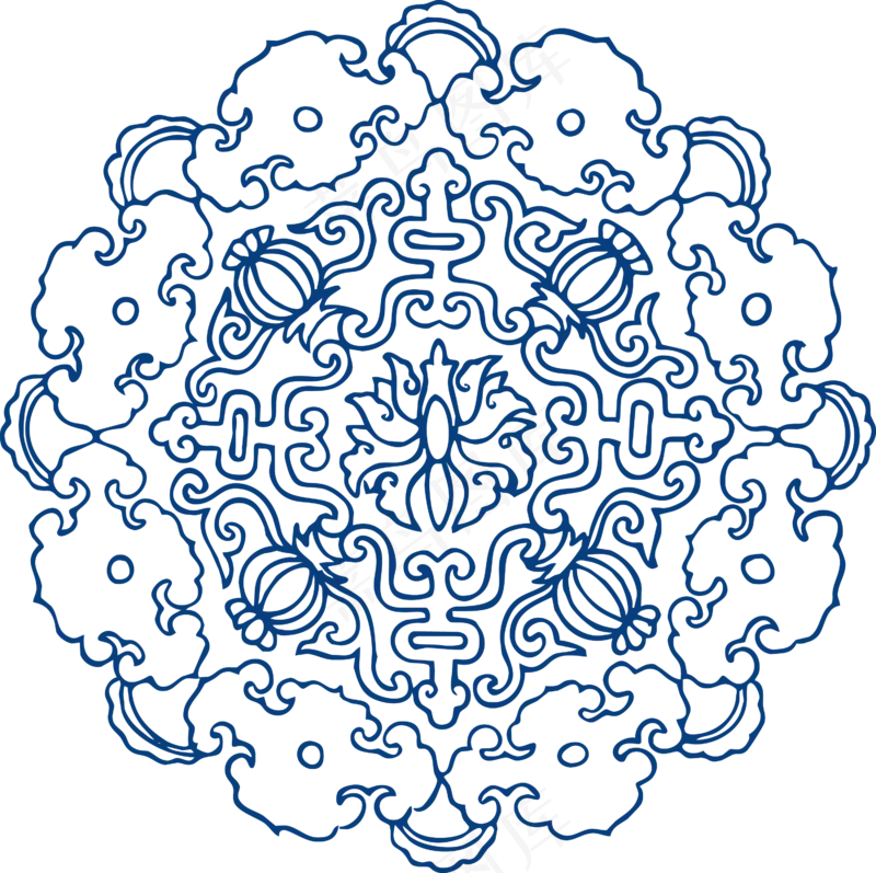 古代青花瓷图案花纹中国风图案祥云纹理传统图腾PNG免扣素材