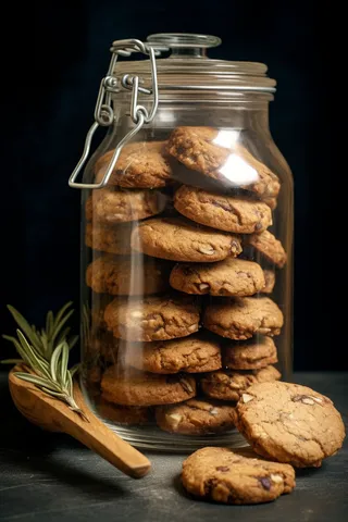 桃酥玻璃罐装的饼干保存摄影图