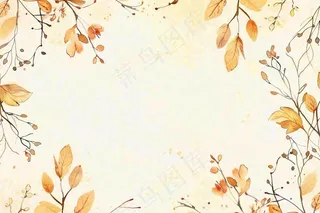 秋天植物黄叶唯美背景 立秋秋分水彩插画