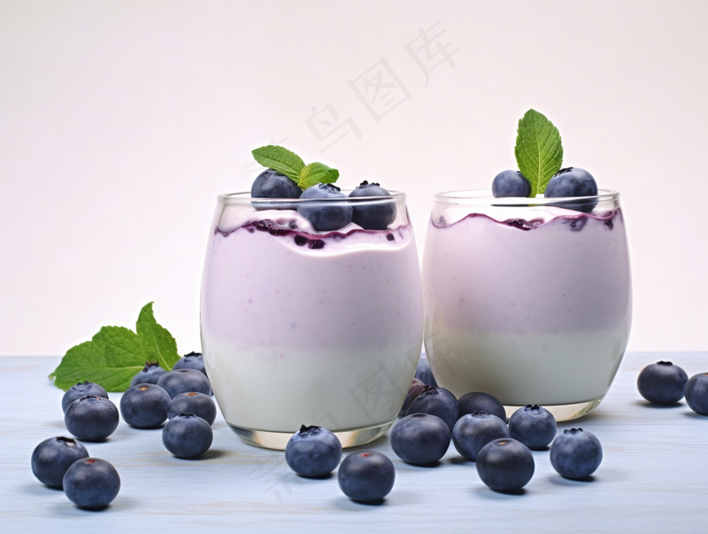蓝莓奶昔下午茶奶茶美食甜点摄影图