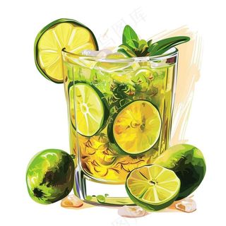 青柠檬茶果汁汽水饮料卡通插画免抠