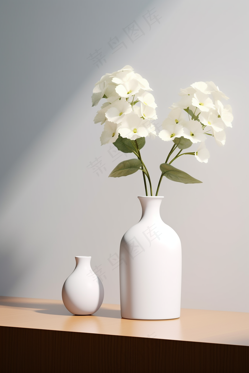 花瓶插花白色的花朵花束摄影图