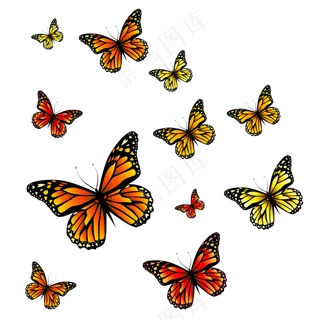 一群飞舞的彩色卡通蝴蝶