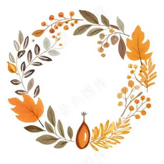 枫叶落叶树叶简约秋天圆形边框水彩画插画免抠