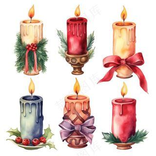 节日装饰蜡烛圣诞水彩手绘插画免抠