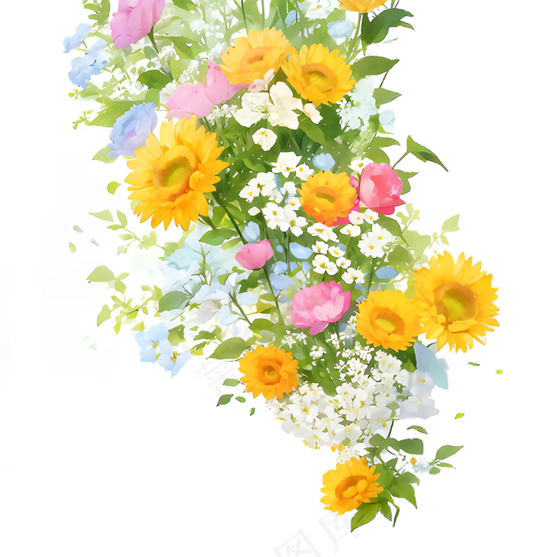 黄色 唯美 手绘 免抠 PNG 花 植物 素材16