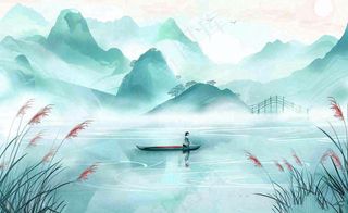 白露中国山水画古风芦苇水墨画寒露背景