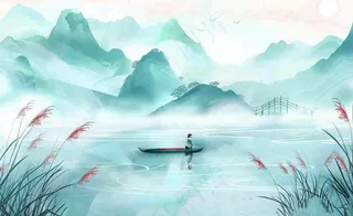 白露中国山水画古风芦苇水墨画寒露背景