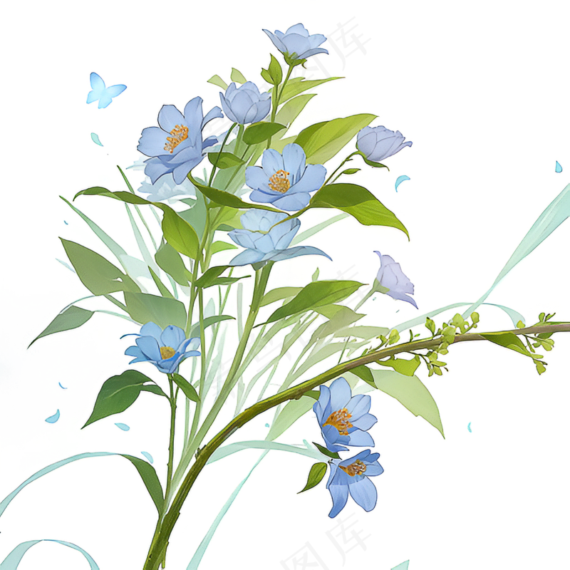 白色手绘兰花植物免抠素材02
