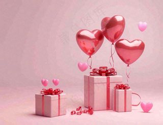粉色情人节爱心气球礼盒礼物七夕背景