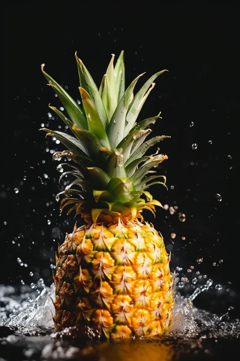 菠萝掉落水中溅起水花摄影图(2688x4032)