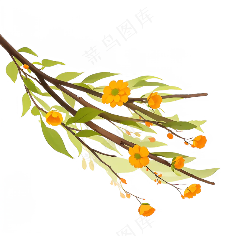 黄色 唯美 手绘 免抠 PNG 花 植物 素材26