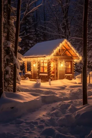 夜景雪屋意境背景