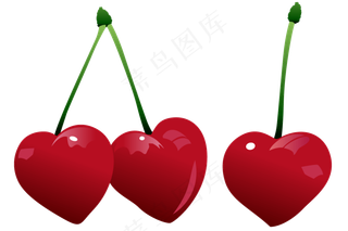 红色心形樱桃装饰元素矢量免扣AI素材