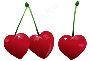 红色心形樱桃装饰元素矢量免扣AI素材