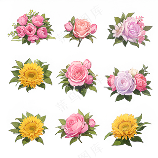 红色黄色粉色玫瑰花免抠素材97