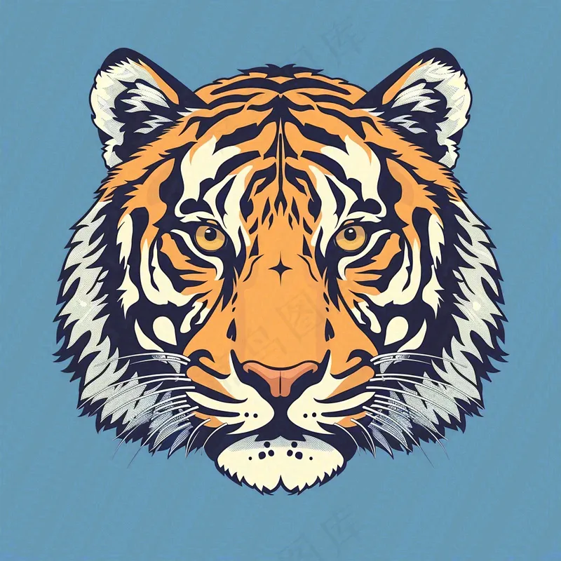 老虎头蓝色背景卡通插画(3072x3072)