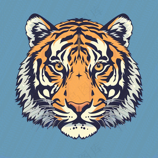 老虎头蓝色背景卡通插画