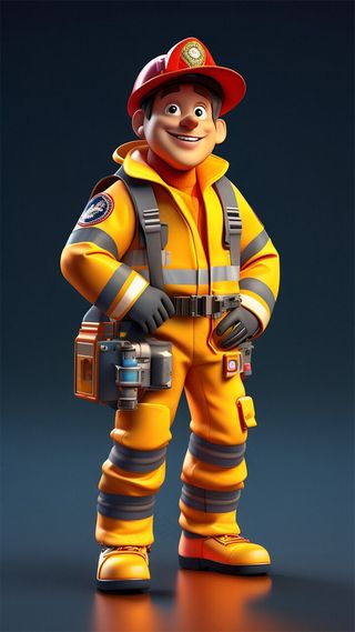 3D卡通人物消防员男性3