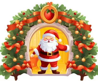 圣诞卡通手绘圣诞老人花环插画免抠