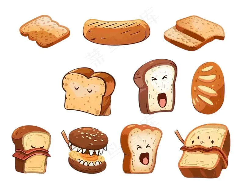 面包吐司烘焙美食卡通插画免抠(1232x928)