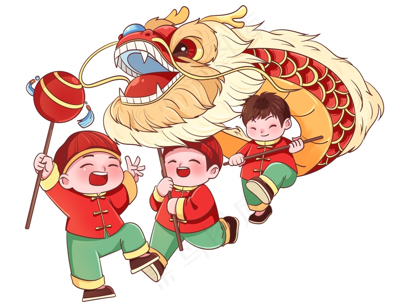 新年舞龙儿童画图片素材 (51)