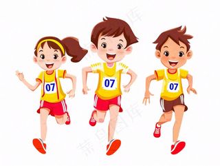 跑步比赛三人学生运动卡通插画免抠