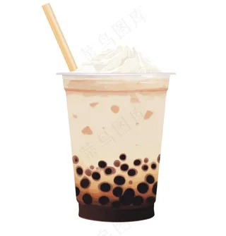 珍珠奶茶奶油焦糖饮料卡通插画免抠