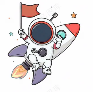 宇航员火箭太空卡通插画免抠