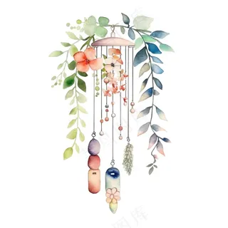 风铃植物鲜花卡通水彩插画免抠
