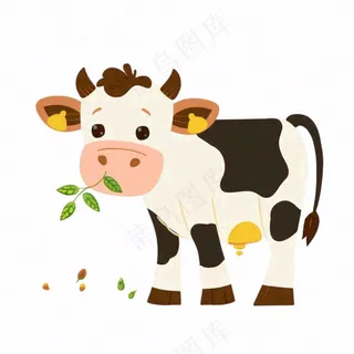 奶牛牛吃草动物牲畜卡通插画免抠