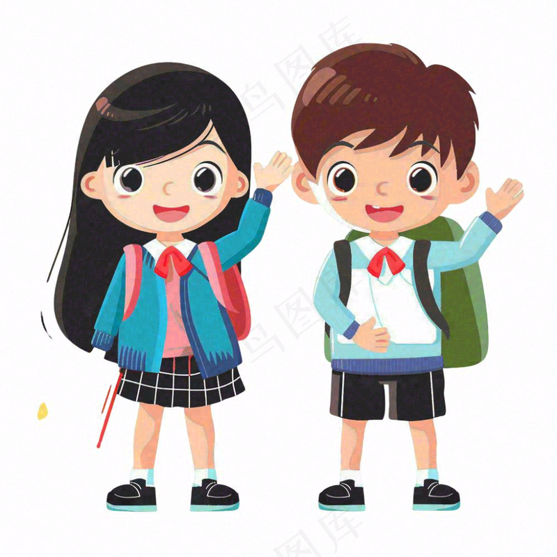 上学的学生儿童青少年学习校服人物卡通插画免抠(1024x1024)